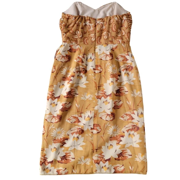 Anna Sui Strapless Silk Georgette Dress Brown Floral Ruched Wrap-Effect … - Picture 16 of 17